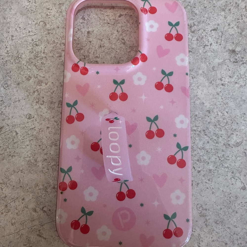 Loopy Case Pink and Red Cherry iPhone Case, iPhone 14 Pro